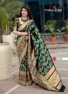 Back and Green Color Festive Wear Stylish Printed Silk Saree Collection 1610